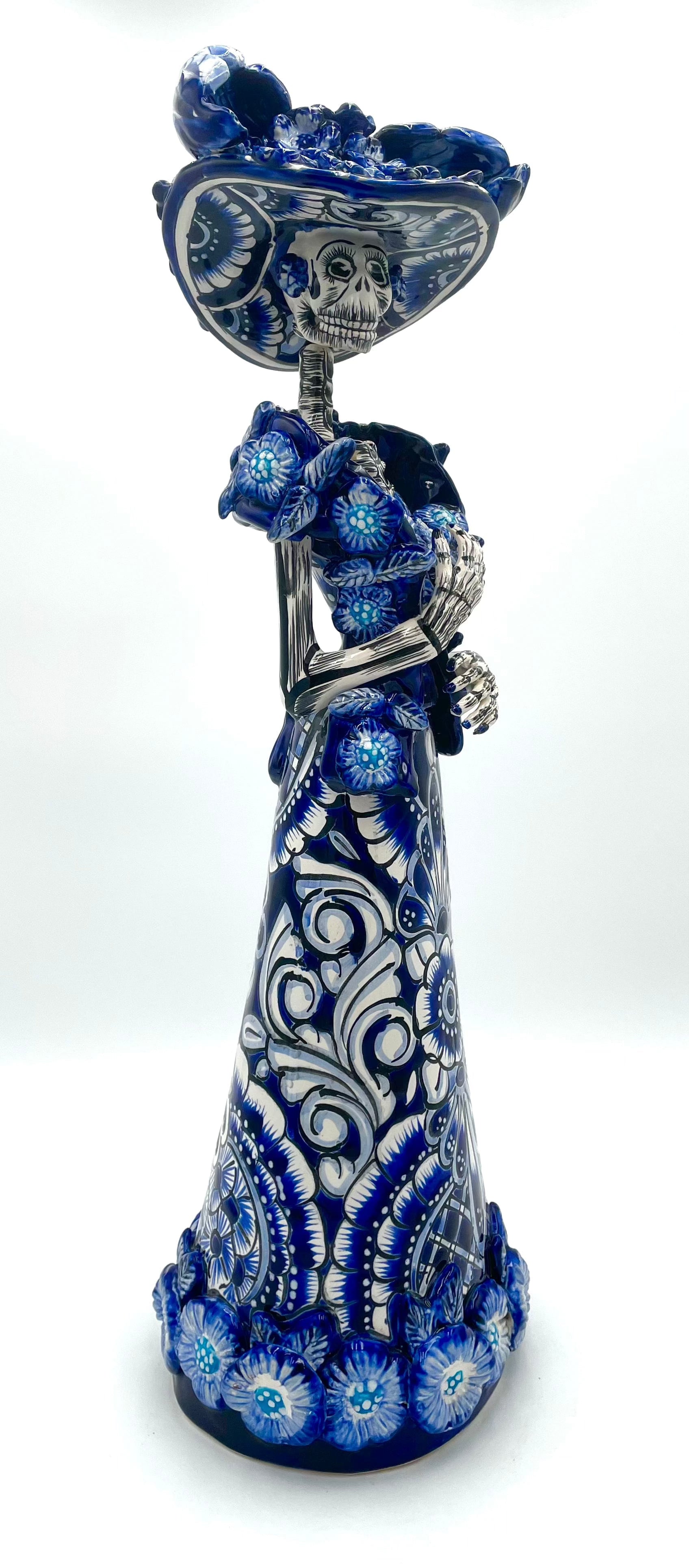 Mexoul Blue-white talavera catrina with flowers dress
