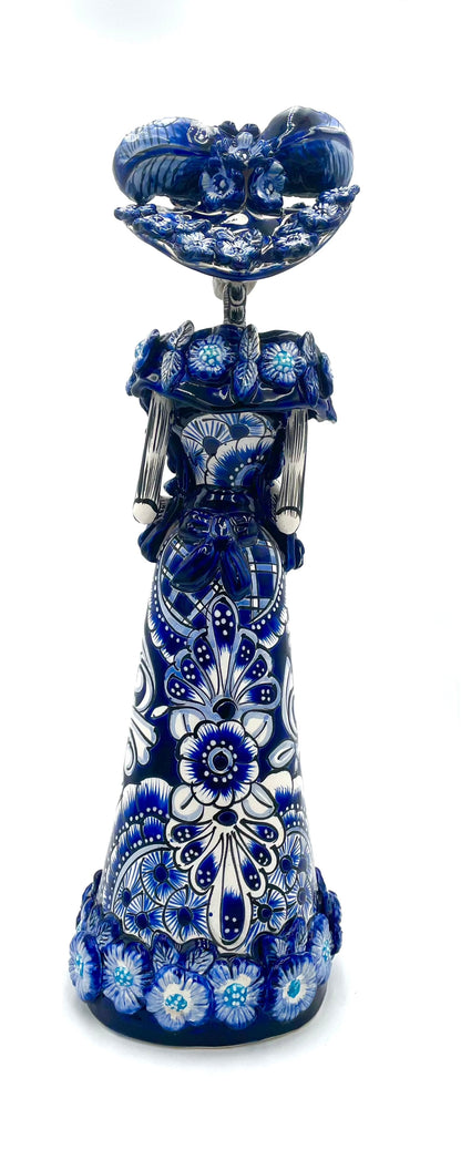 Mexoul Blue-white talavera catrina with flowers dress