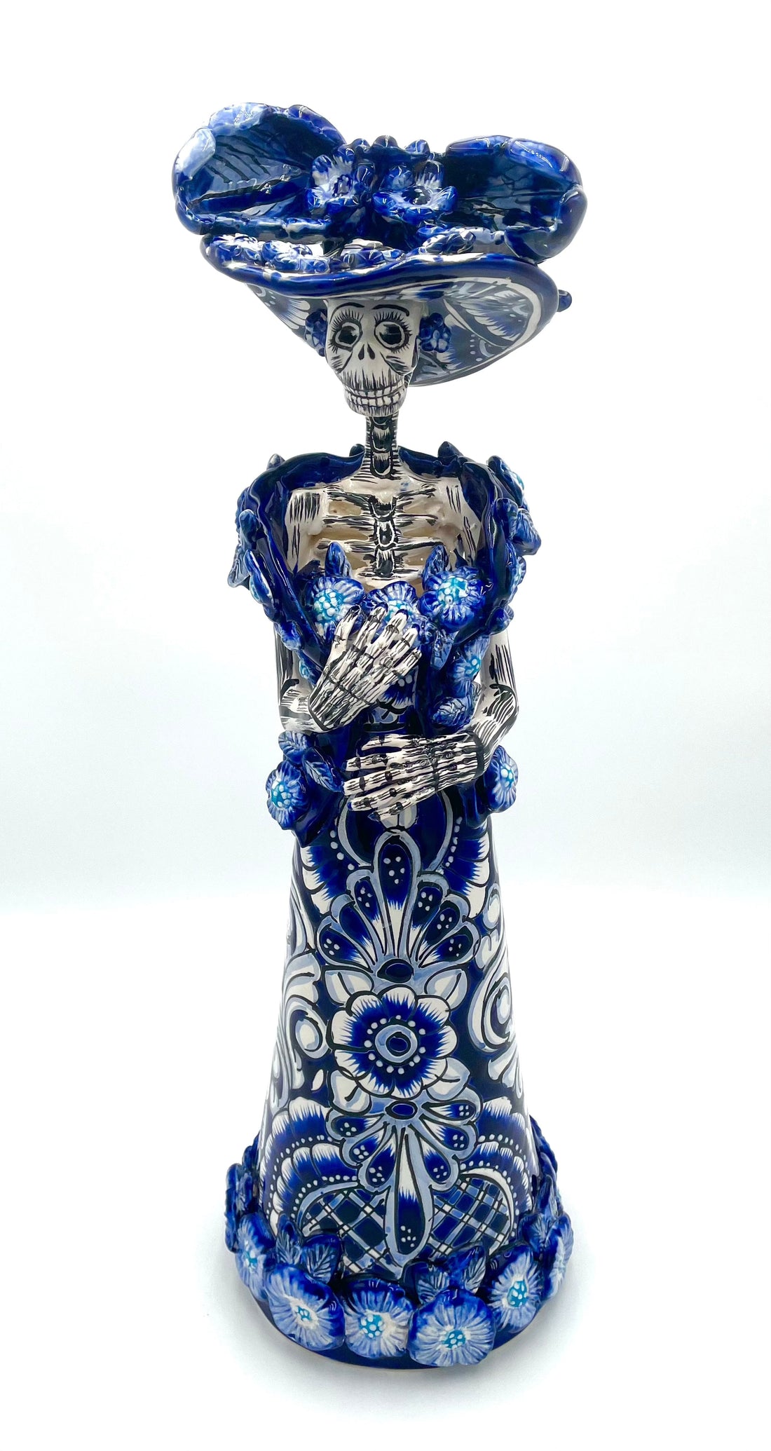 Mexoul Blue-white talavera catrina with flowers dress
