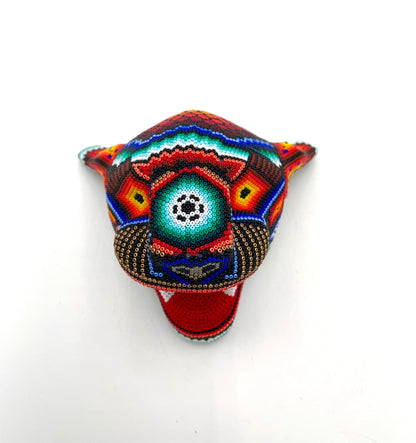 Mexoul BRIGHT BLUE NOSE Huichol art jaguar head