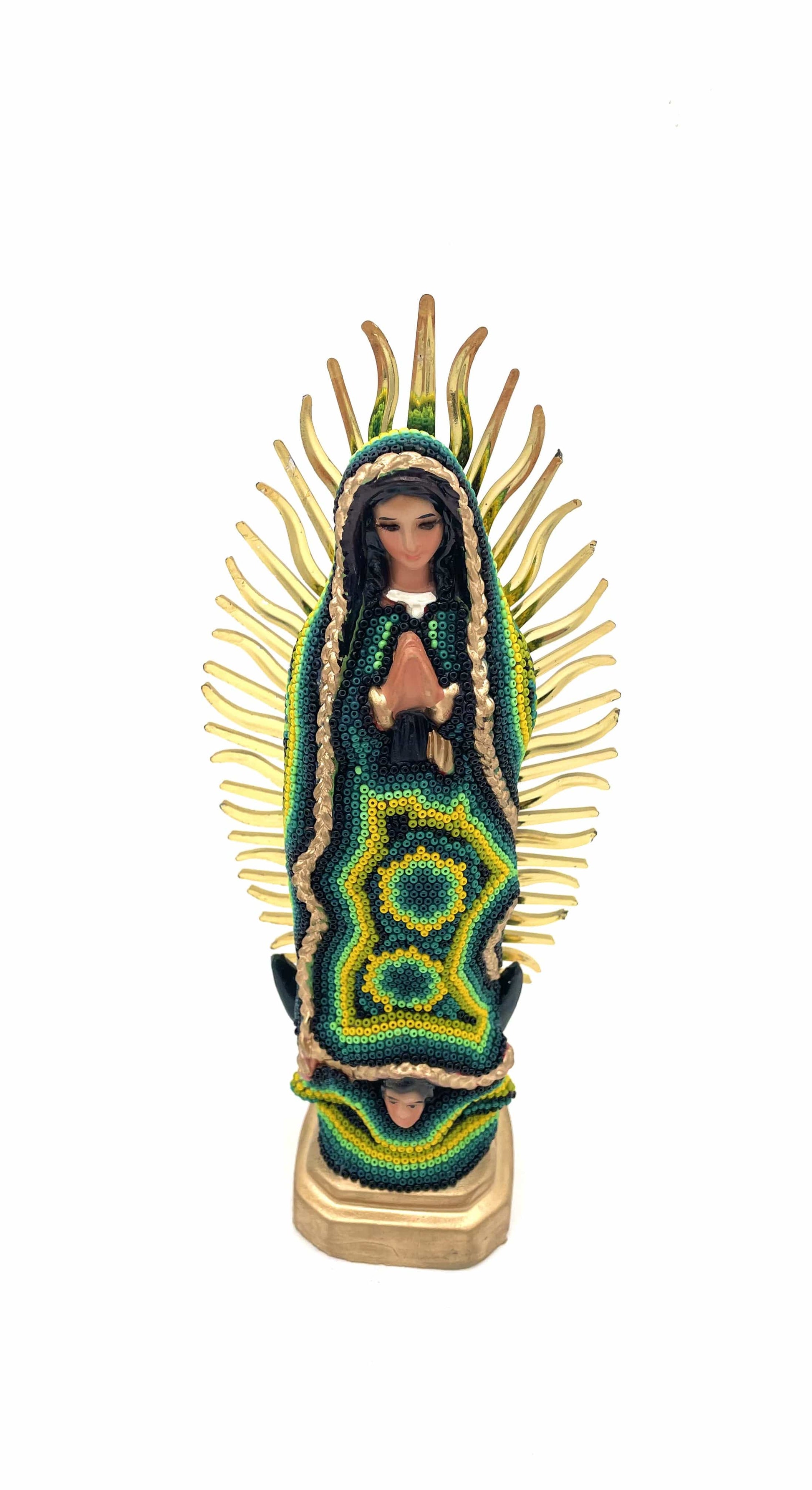 Mexoul BRIGHT GREEN Huichol art Virgin Mary (S)