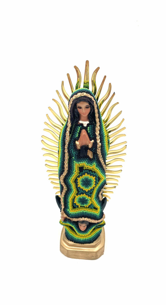 Mexoul BRIGHT GREEN Huichol art Virgin Mary (S)
