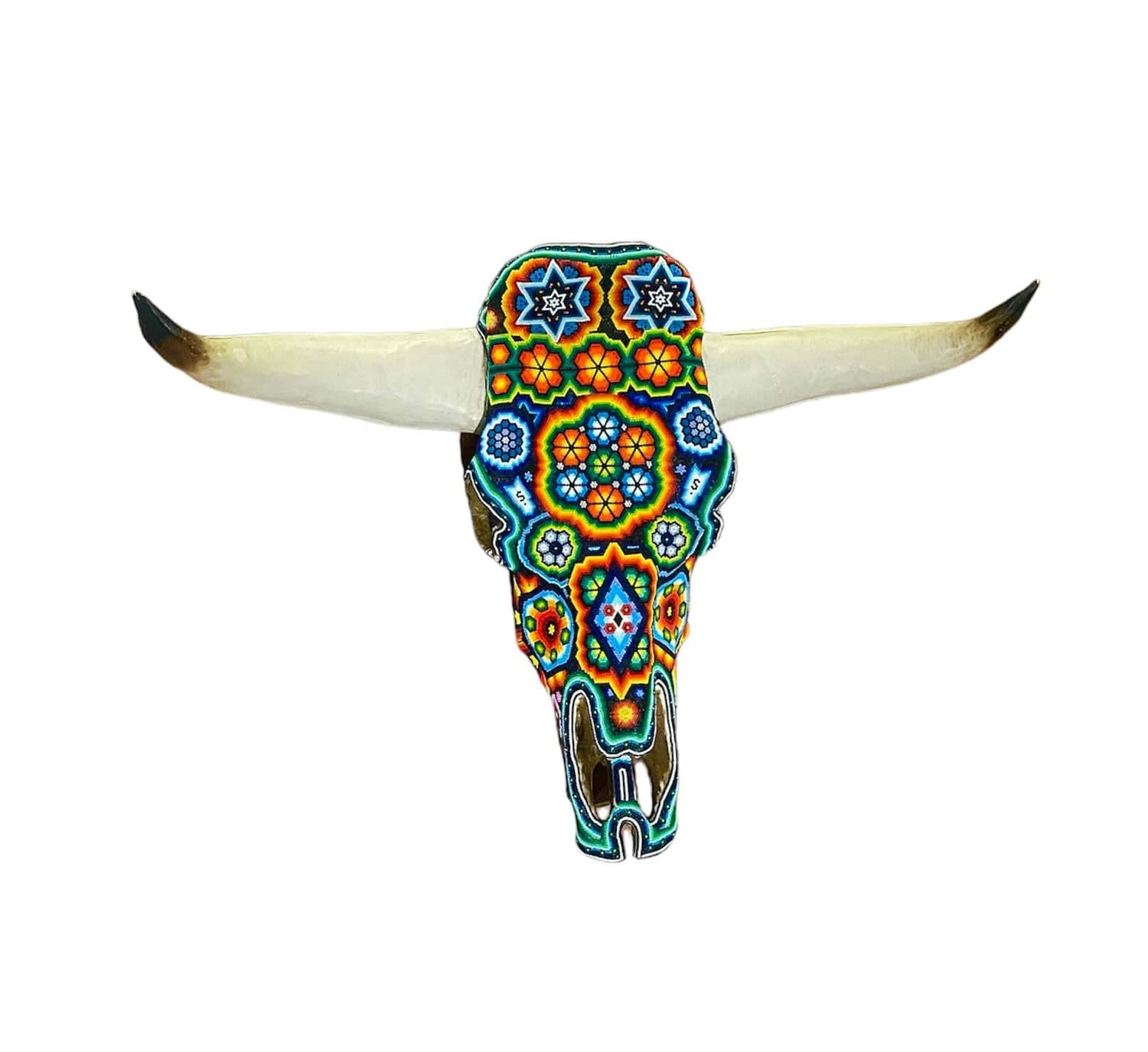 Mexoul COLORED FLOWERS Huichol art ox head