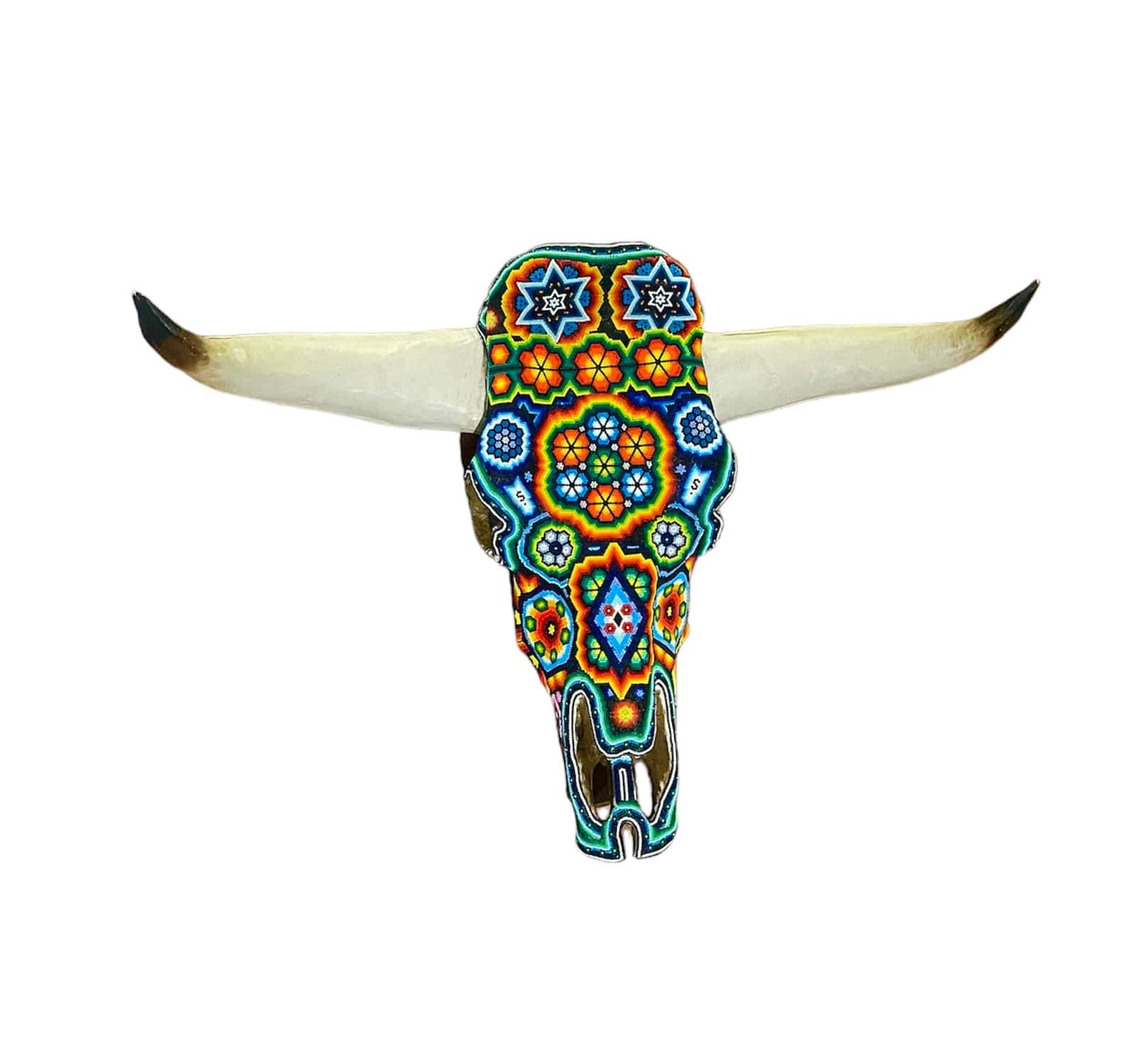 Mexoul COLORED FLOWERS Huichol art ox head