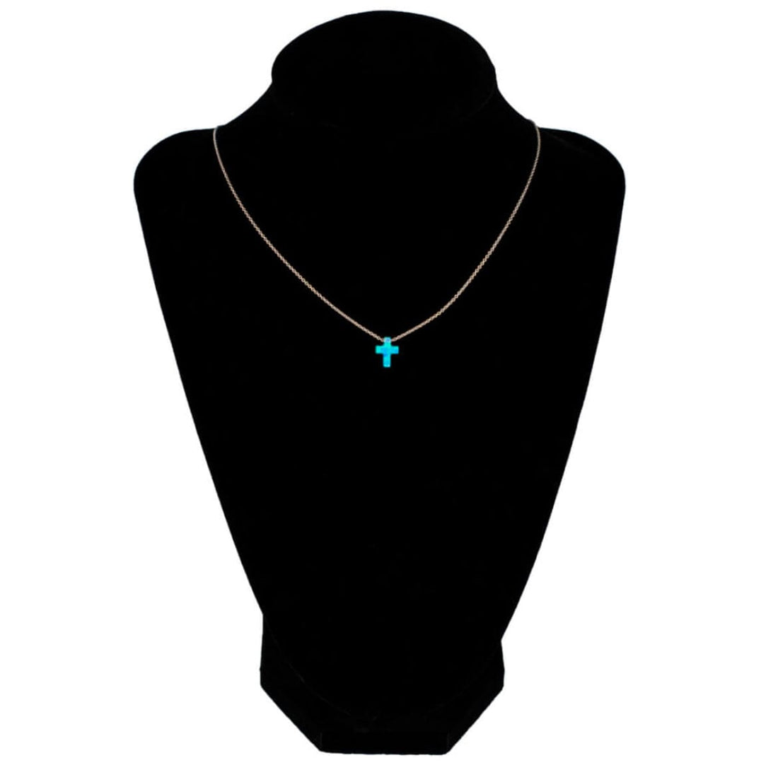 Mexoul Cross / White Opal Cross or Heart necklace with 14K gold plated chain