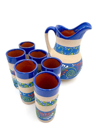 Mexoul Dark Blue Ceramic jug with 6 cups