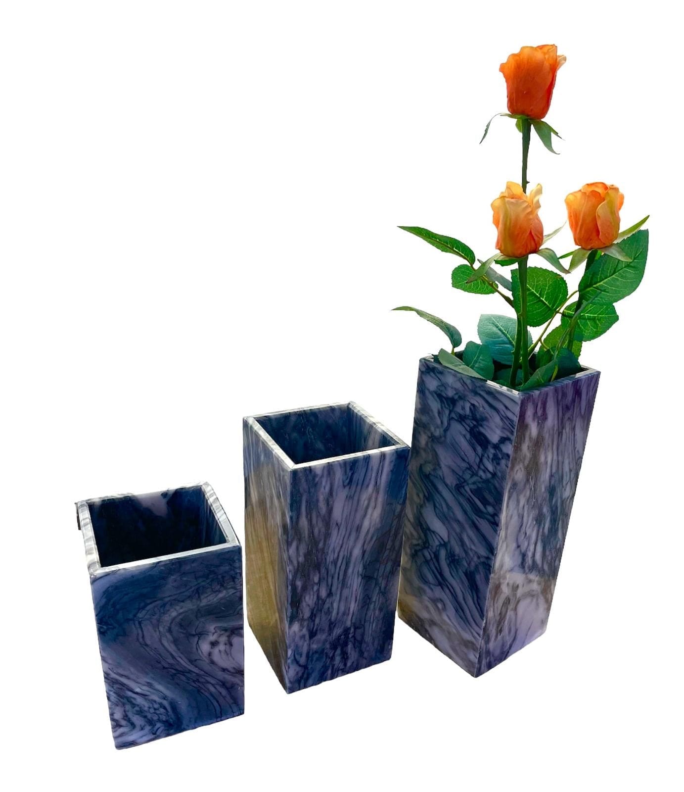 Mexoul Dark Gray Marble 3 Square vase set
