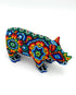 Mexoul DARK GREEN FLOWERS Huichol art rhino