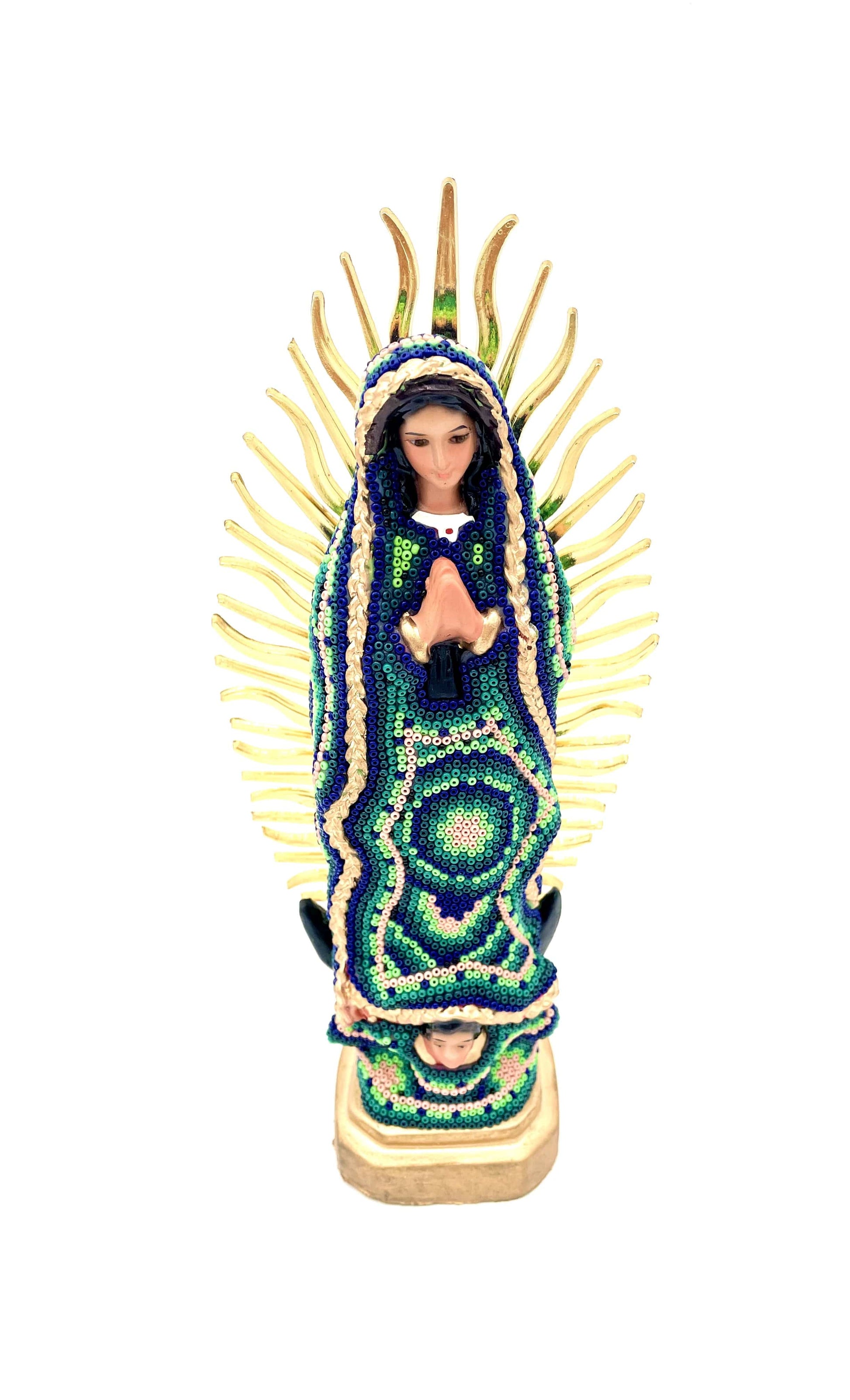 Mexoul DARK GREEN Huichol art Virgin Mary (S)