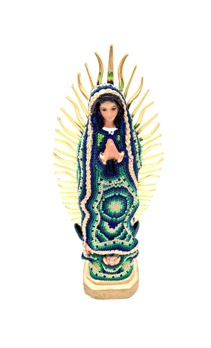 Mexoul DARK GREEN Huichol art Virgin Mary (S)