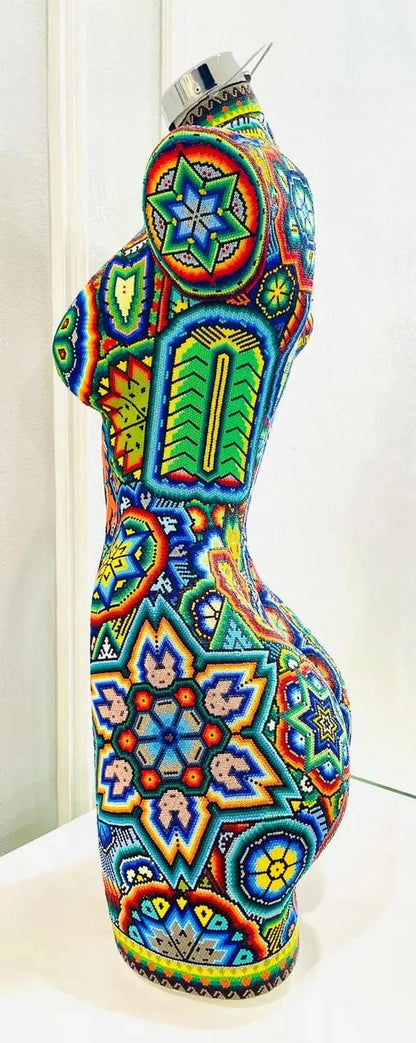 Mexoul Female Torso Sculpture – Handcrafted with Huichol Beads