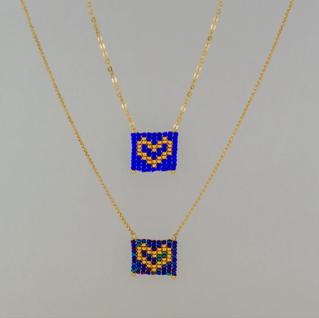 Mexoul Filled Heart / Blue Amethyst Hand woven Miyuki bead, Horizontal Heart necklace