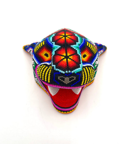 Mexoul FLOWER NOSE Huichol art jaguar head