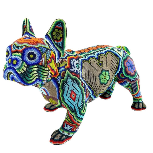 Mexoul French Bulldog Sculpture – Handcrafted with Huichol Art