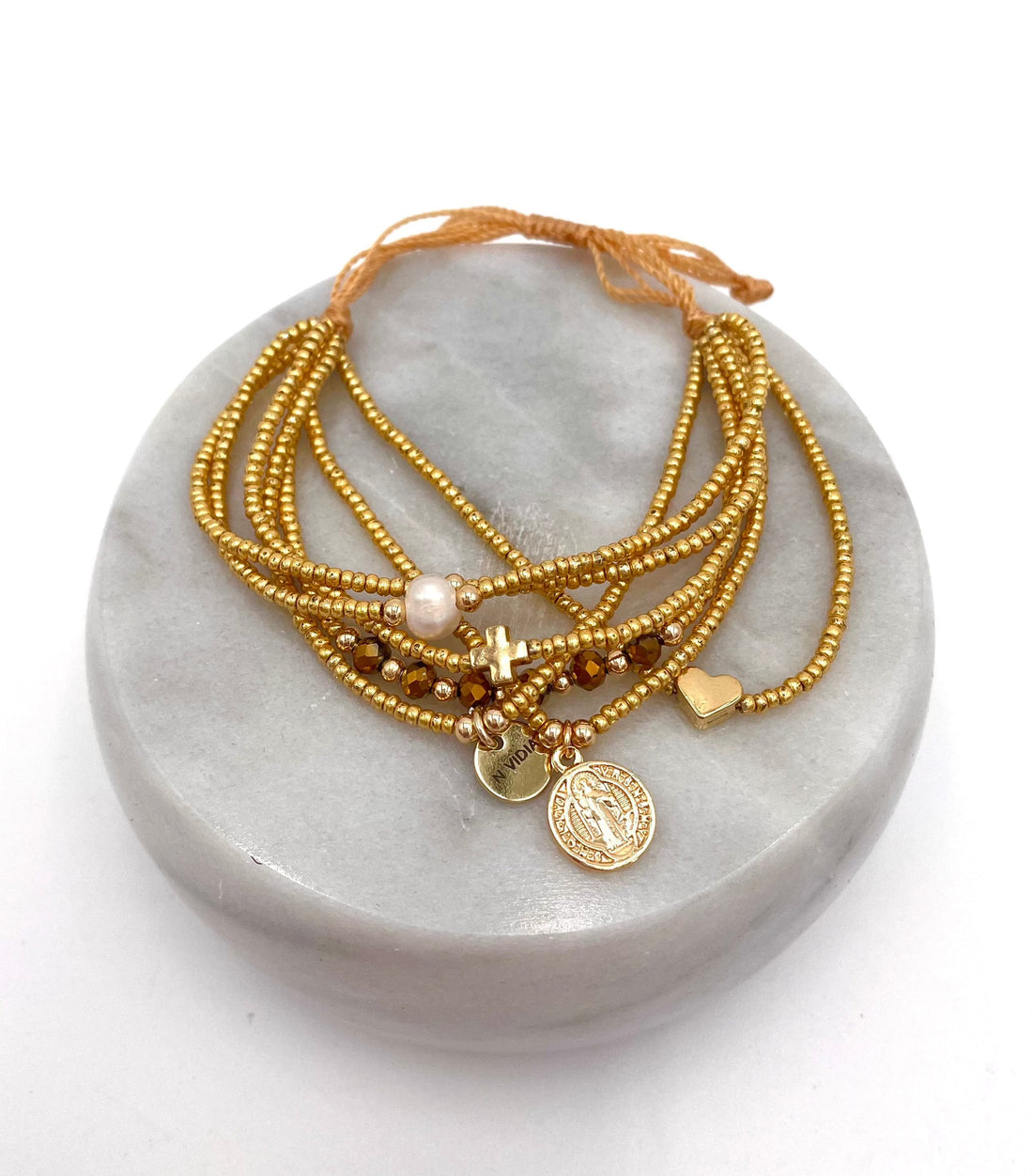 Mexoul Gold Handmade beaded 7 stran bracelet