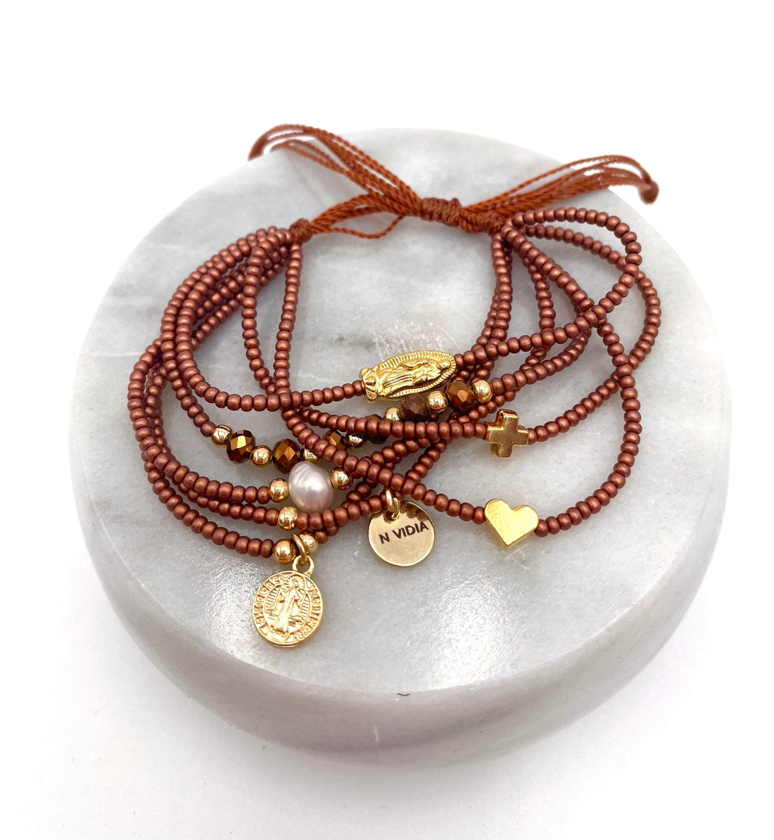 Mexoul Gold rose Handmade beaded 7 stran bracelet