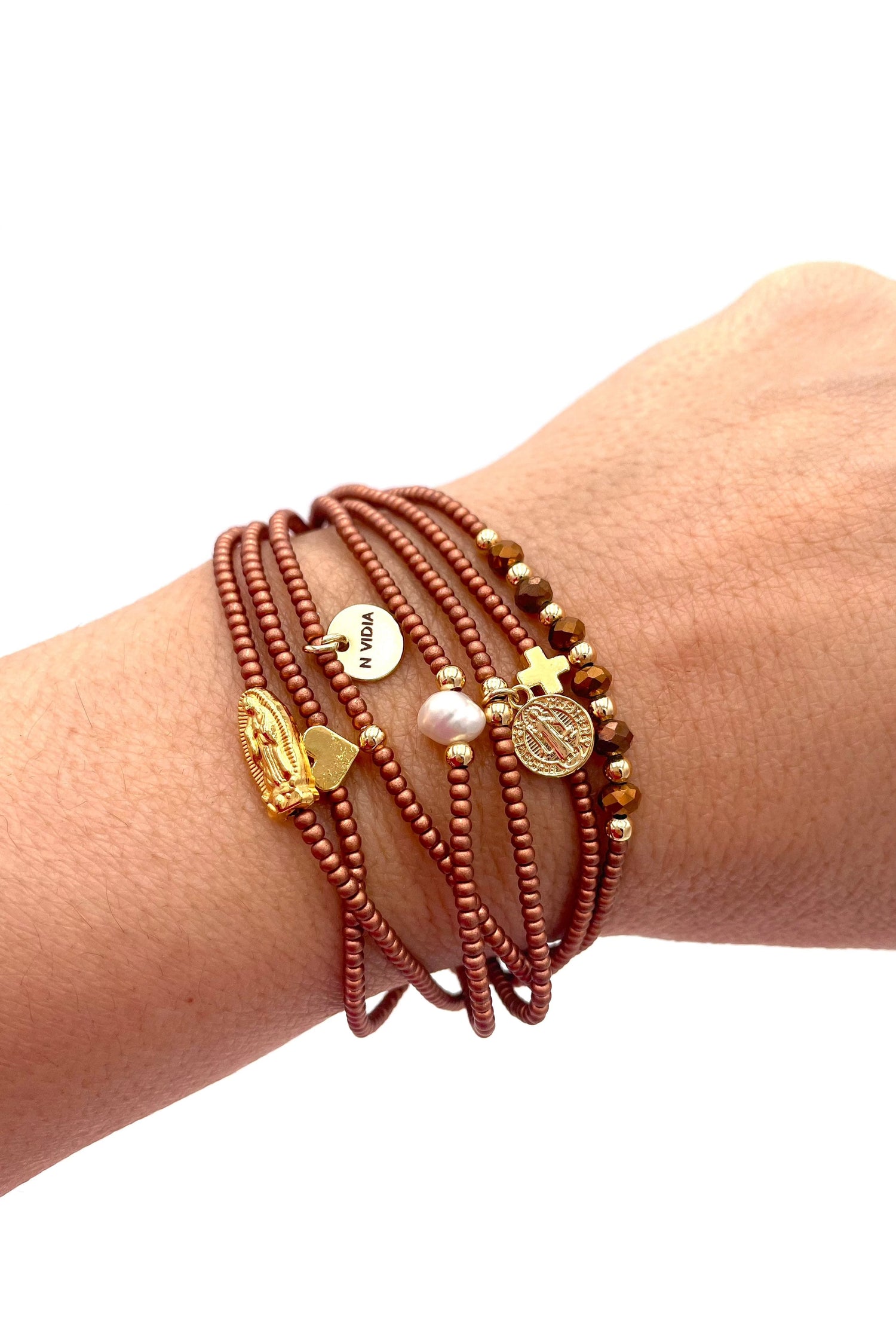 Mexoul Gold rose Handmade beaded 7 stran bracelet