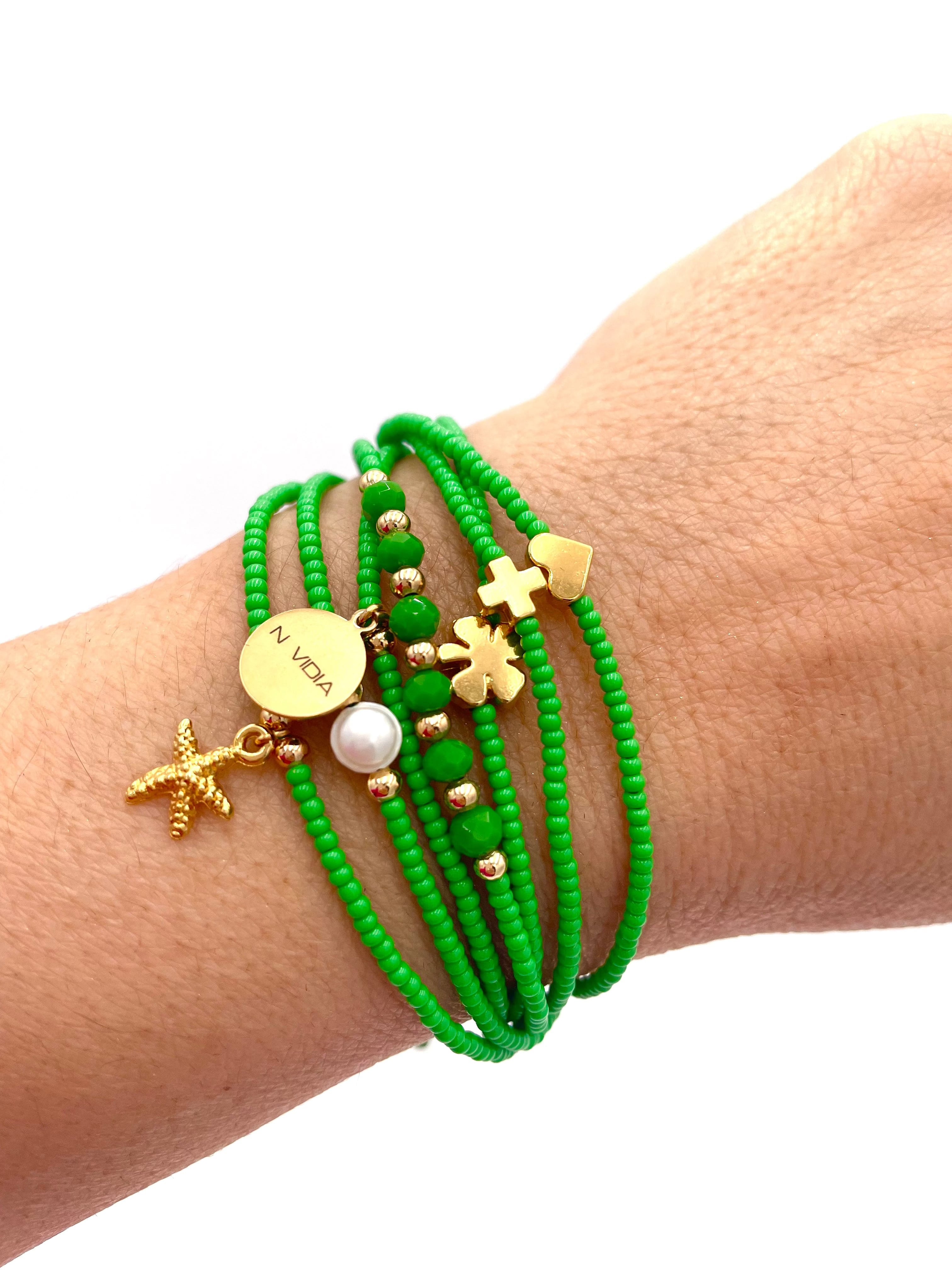 Mexoul Green Handmade beaded 7 stran bracelet