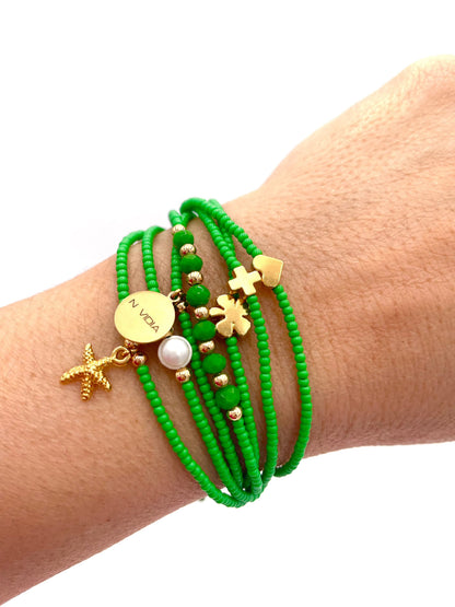 Mexoul Green Handmade beaded 7 stran bracelet