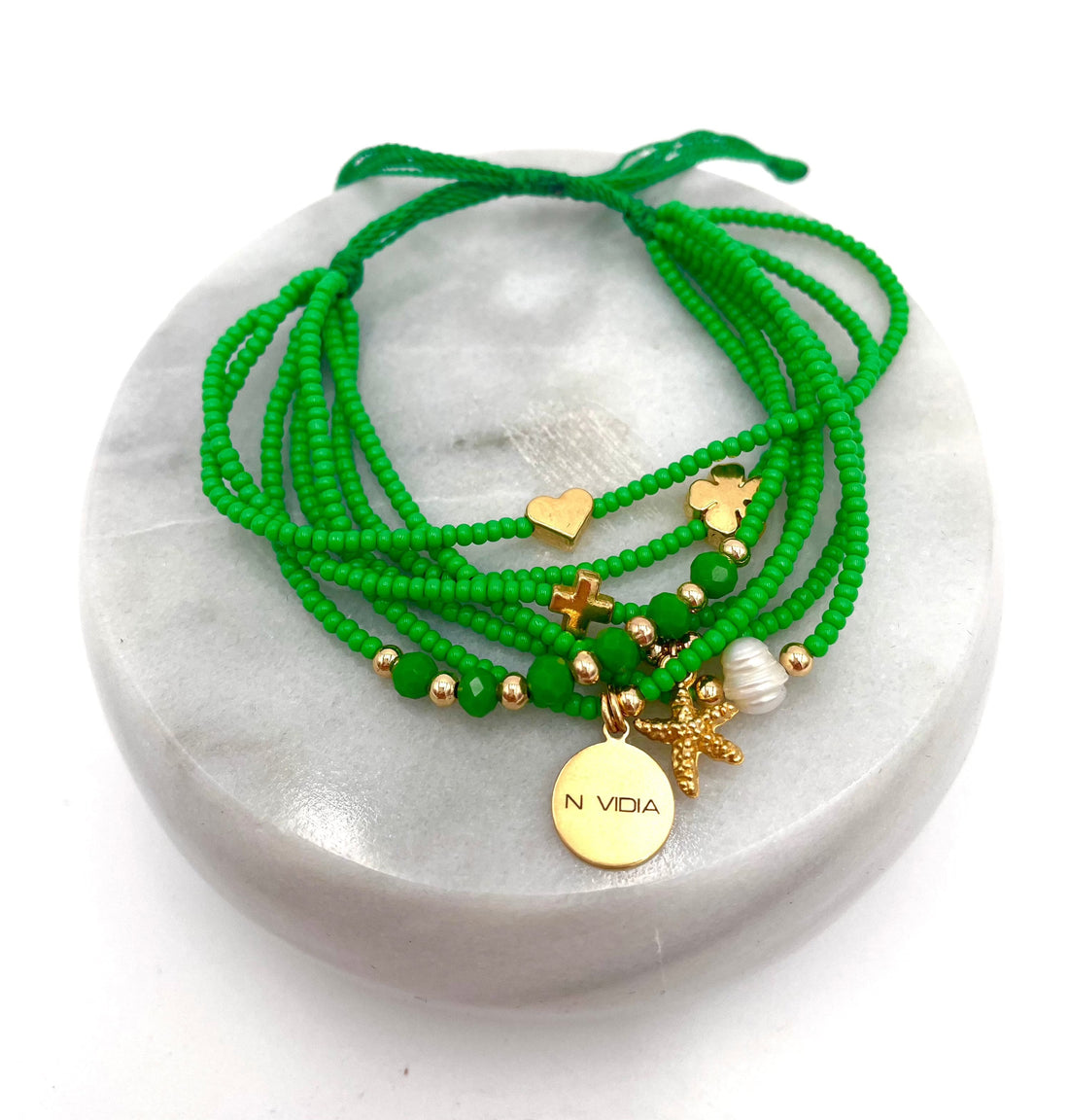Mexoul Green Handmade beaded 7 stran bracelet