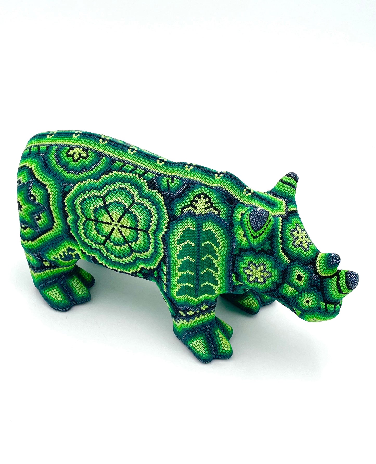 Mexoul GREEN Huichol art rhino
