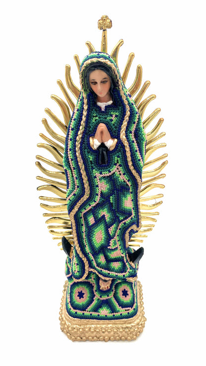 Mexoul GREEN Huichol art Virgin Mary