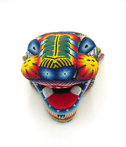 Mexoul GREEN NOSE Huichol art jaguar head