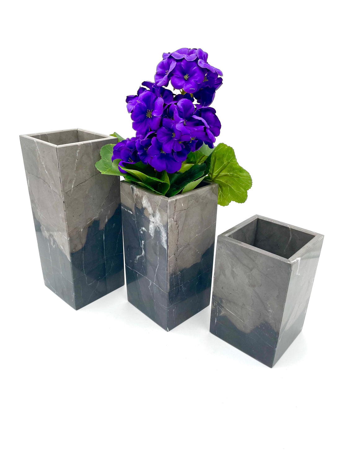 Mexoul Grey and Black Marble 3 Square vase set