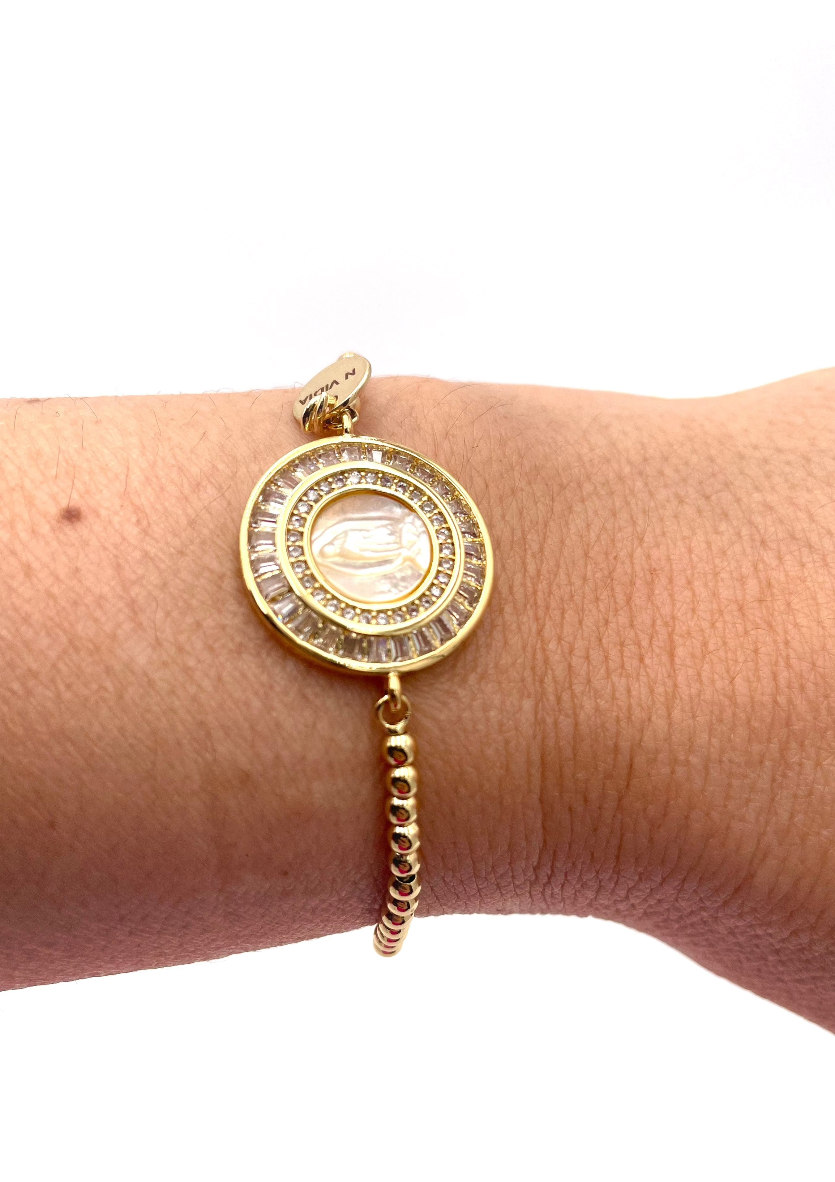 Mexoul Handmade gold plated bracelet with medium medallion of the Virgin of Guadalupe