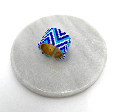 Mexoul Handmade Wide Band Ring Blue Miyuki Seed Bead