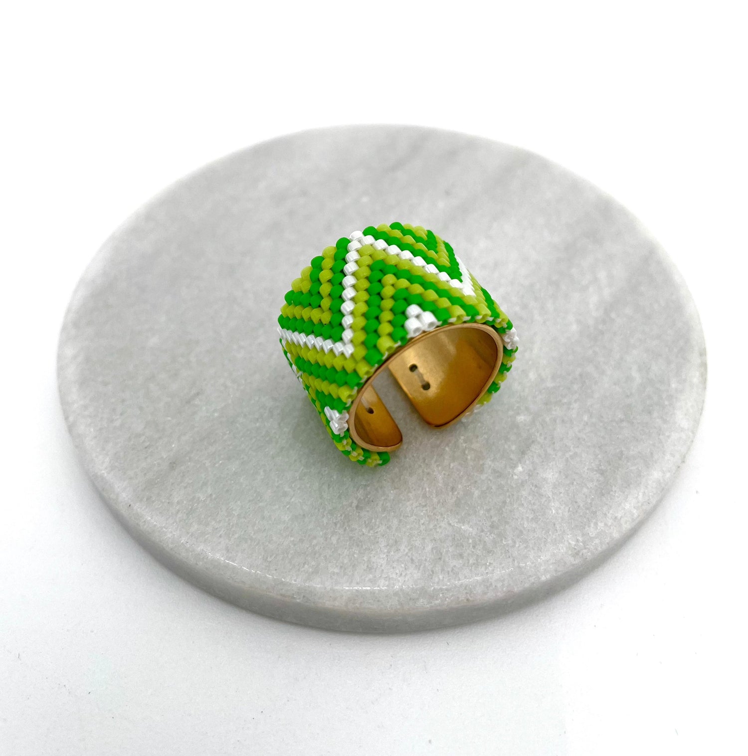 Mexoul Handmade Wide Band Ring Green Miyuki Seed Bead