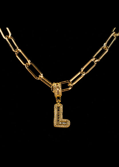 Mexoul L Letter Initial charm Rhinestone necklace, with 14K gold plated chain