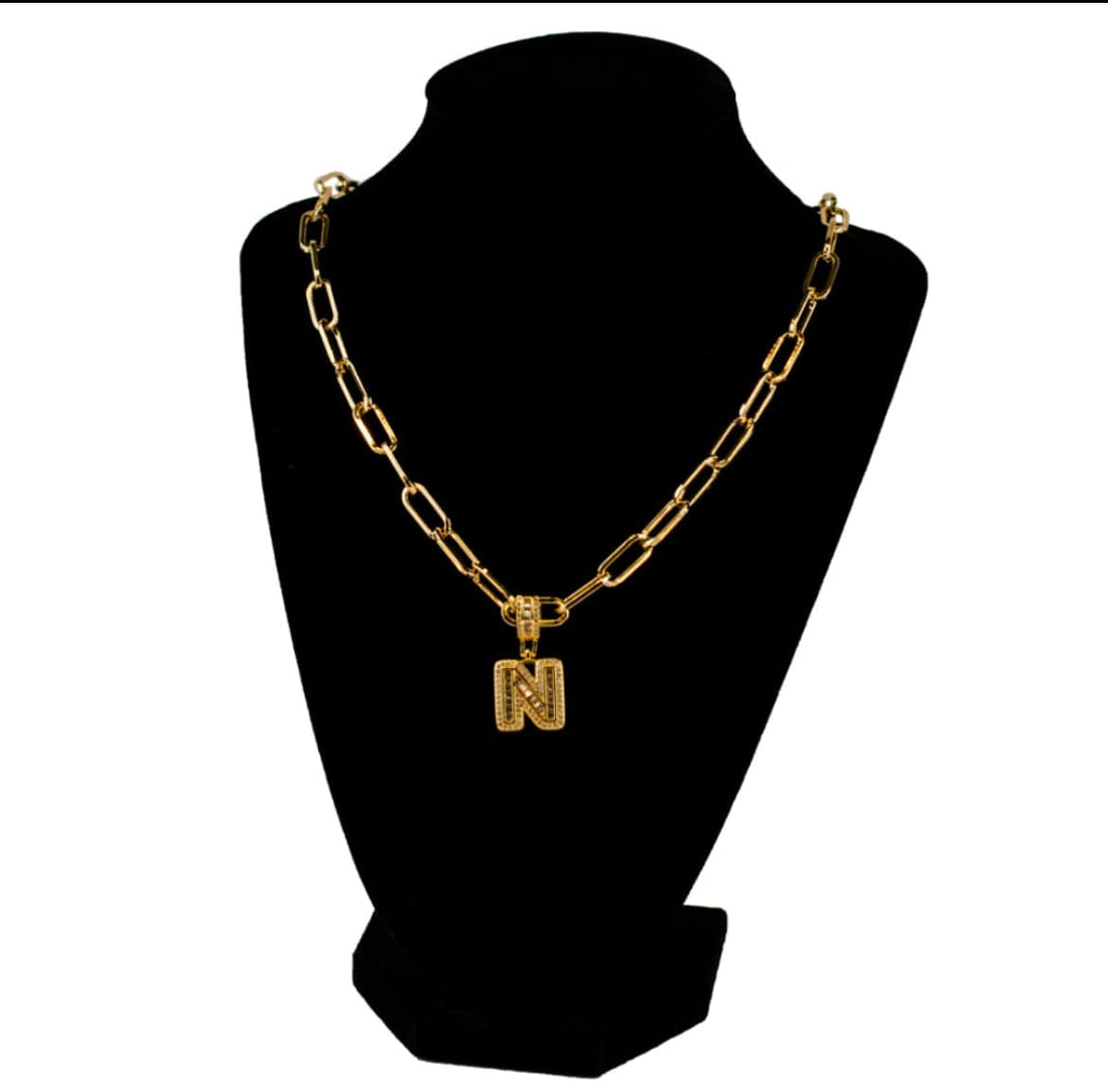 Mexoul Letter Initial charm Rhinestone necklace, with 14K gold plated chain