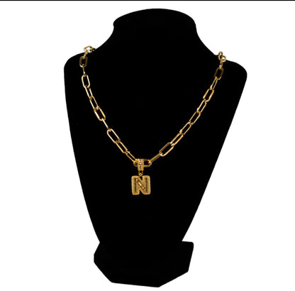 Mexoul Letter Initial charm Rhinestone necklace, with 14K gold plated chain