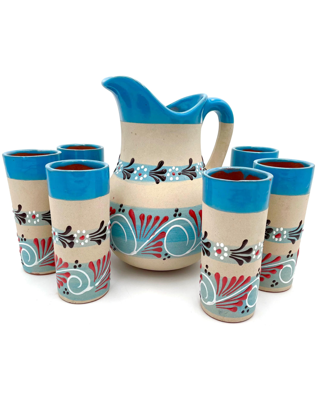 Mexoul LIGHT BLUE Ceramic jug with 6 cups