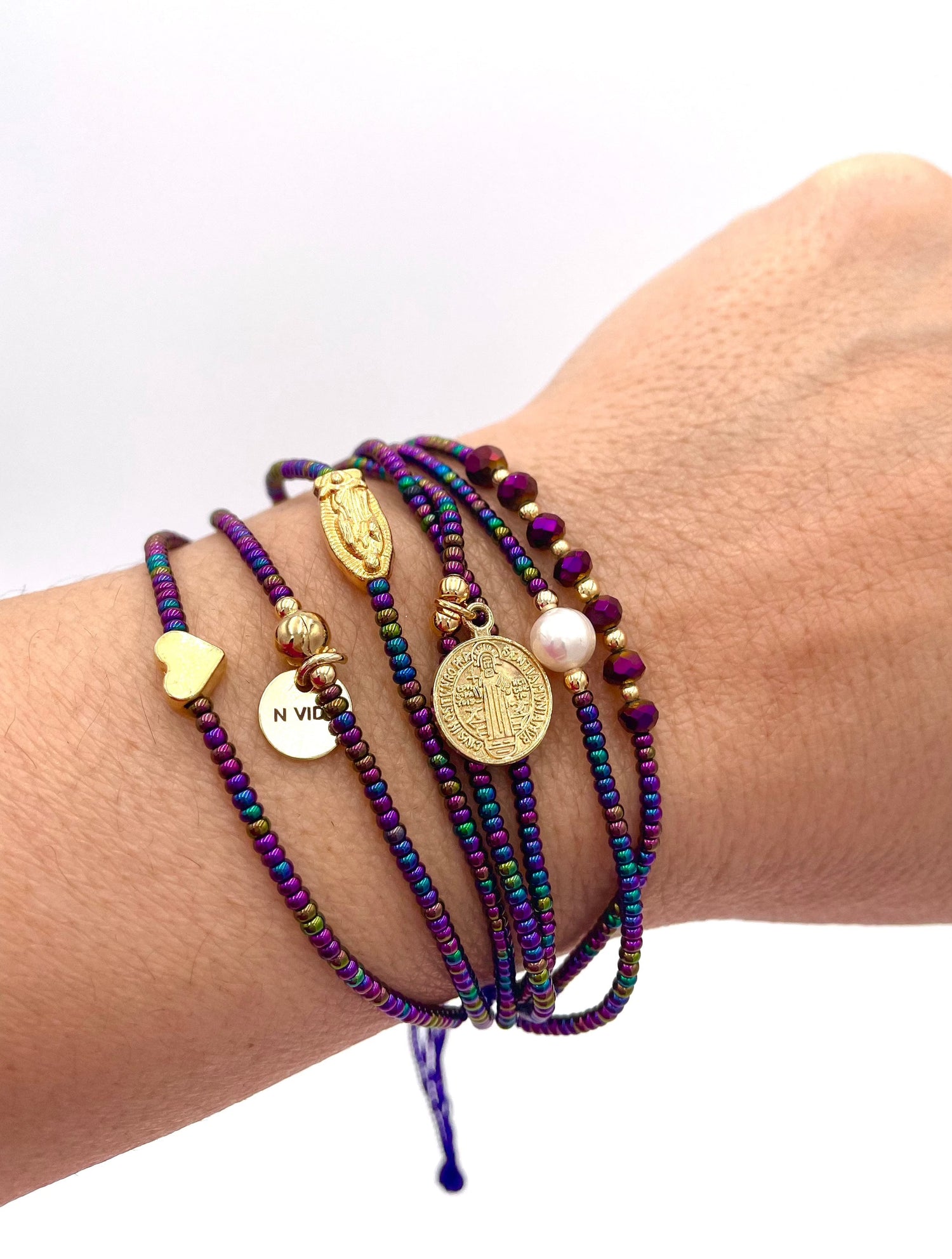 Mexoul Met Purple Handmade beaded 7 stran bracelet