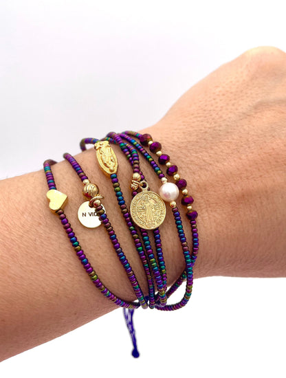 Mexoul Met Purple Handmade beaded 7 stran bracelet