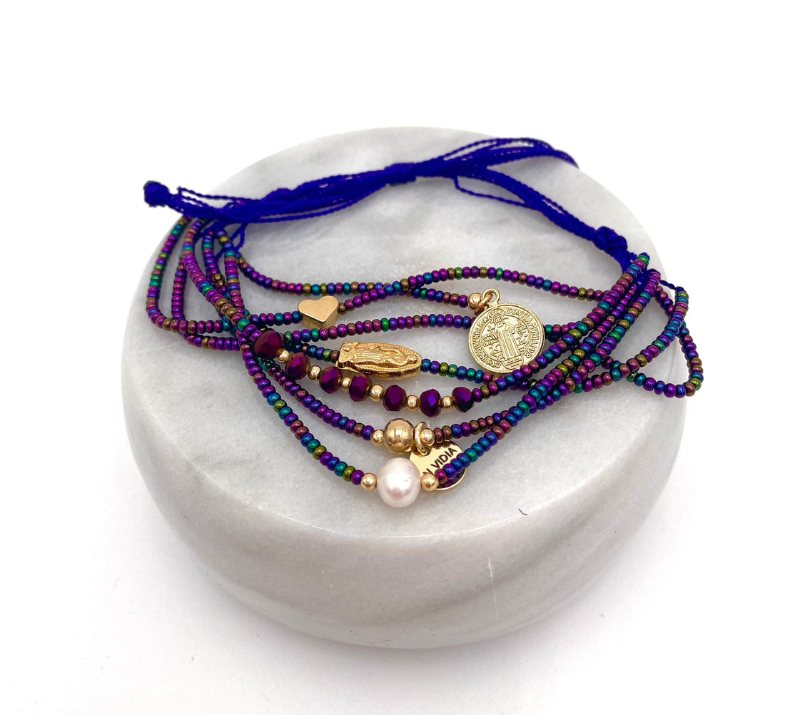 Mexoul Met Purple Handmade beaded 7 stran bracelet