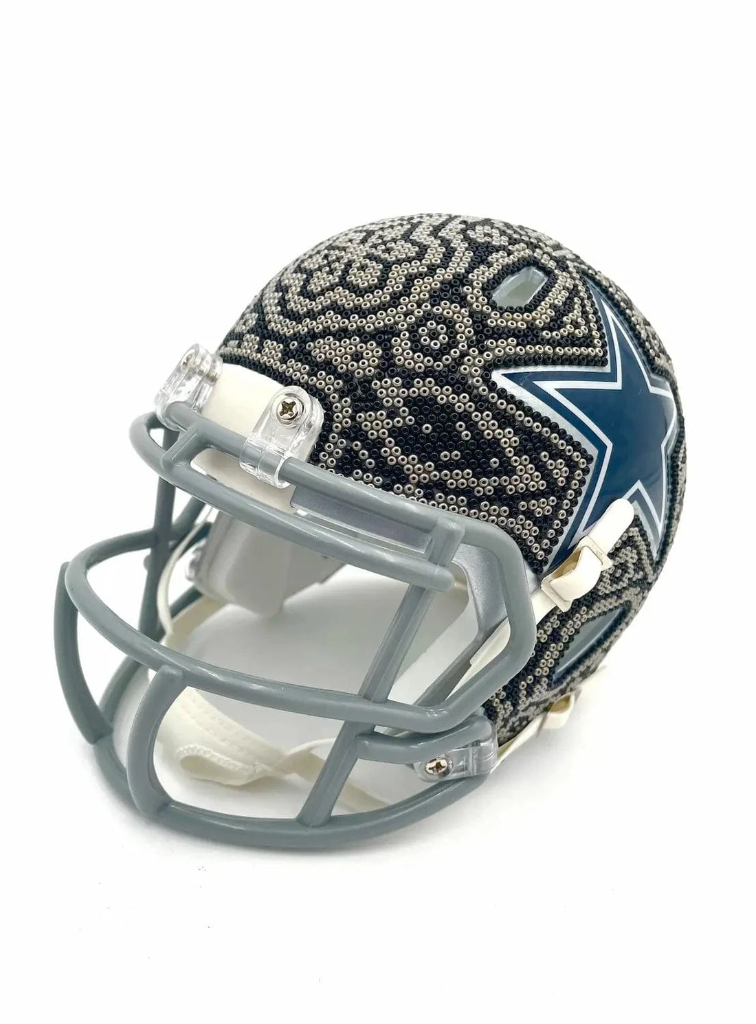 Mexoul Mini NFL Helmet – Dallas Cowboys – Huichol Beaded Art – Ready to Ship (BLACK-GRAY)