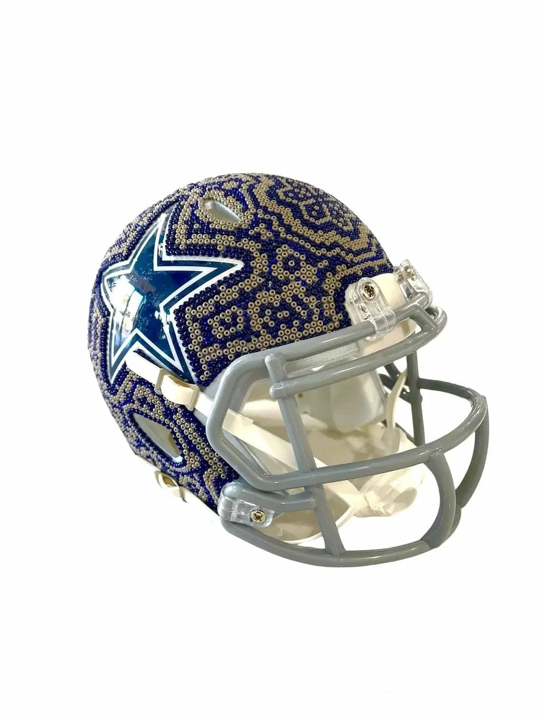 Mexoul Mini NFL Helmet – Dallas Cowboys – Huichol Beaded Art – Ready to Ship (BLUE-BEIGE)