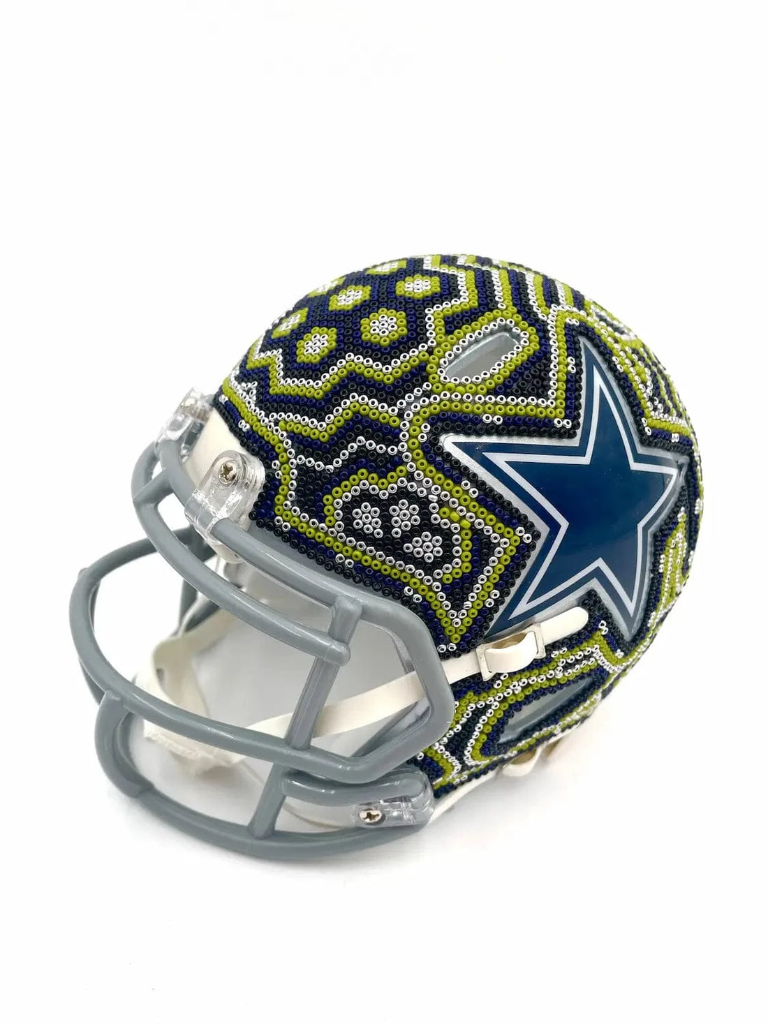 Mexoul Mini NFL Helmet – Dallas Cowboys – Huichol Beaded Art – Ready to Ship (BLUE-GREEN)