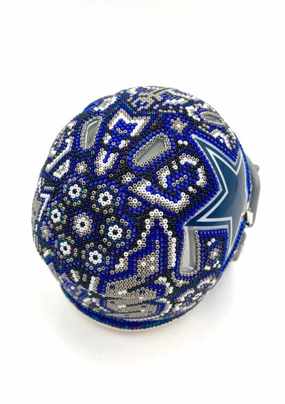 Mexoul Mini NFL Helmet – Dallas Cowboys – Huichol Beaded Art – Ready to Ship (BLUE-WHITE-GRAY)