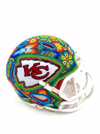 Mexoul Mini NFL Helmet – Kansas City Chiefs – Huichol Beaded Art – Ready to Ship (COLORS)