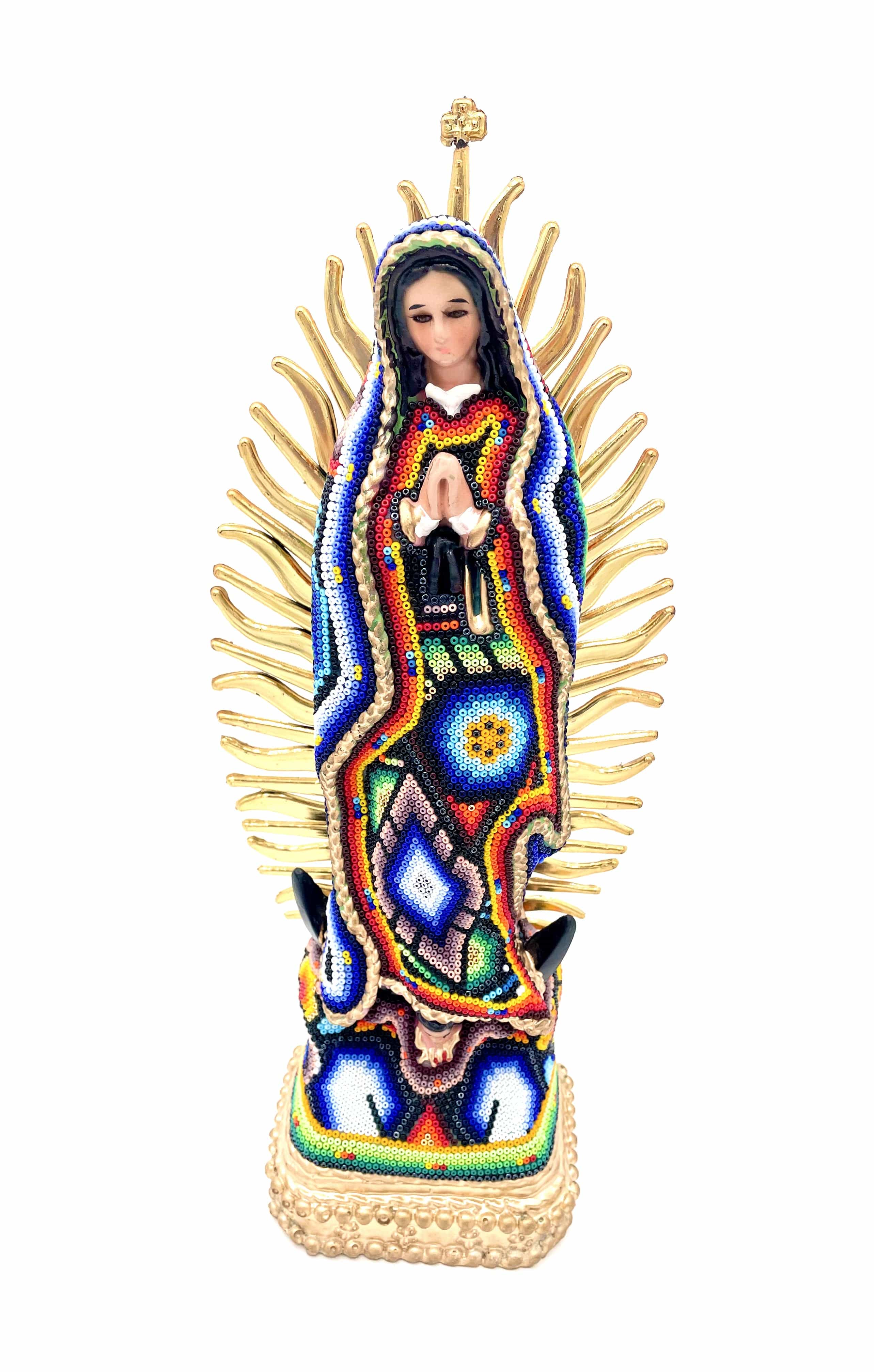 Mexoul MULTICOLOR BLUE FLOWER Huichol art Virgin Mary