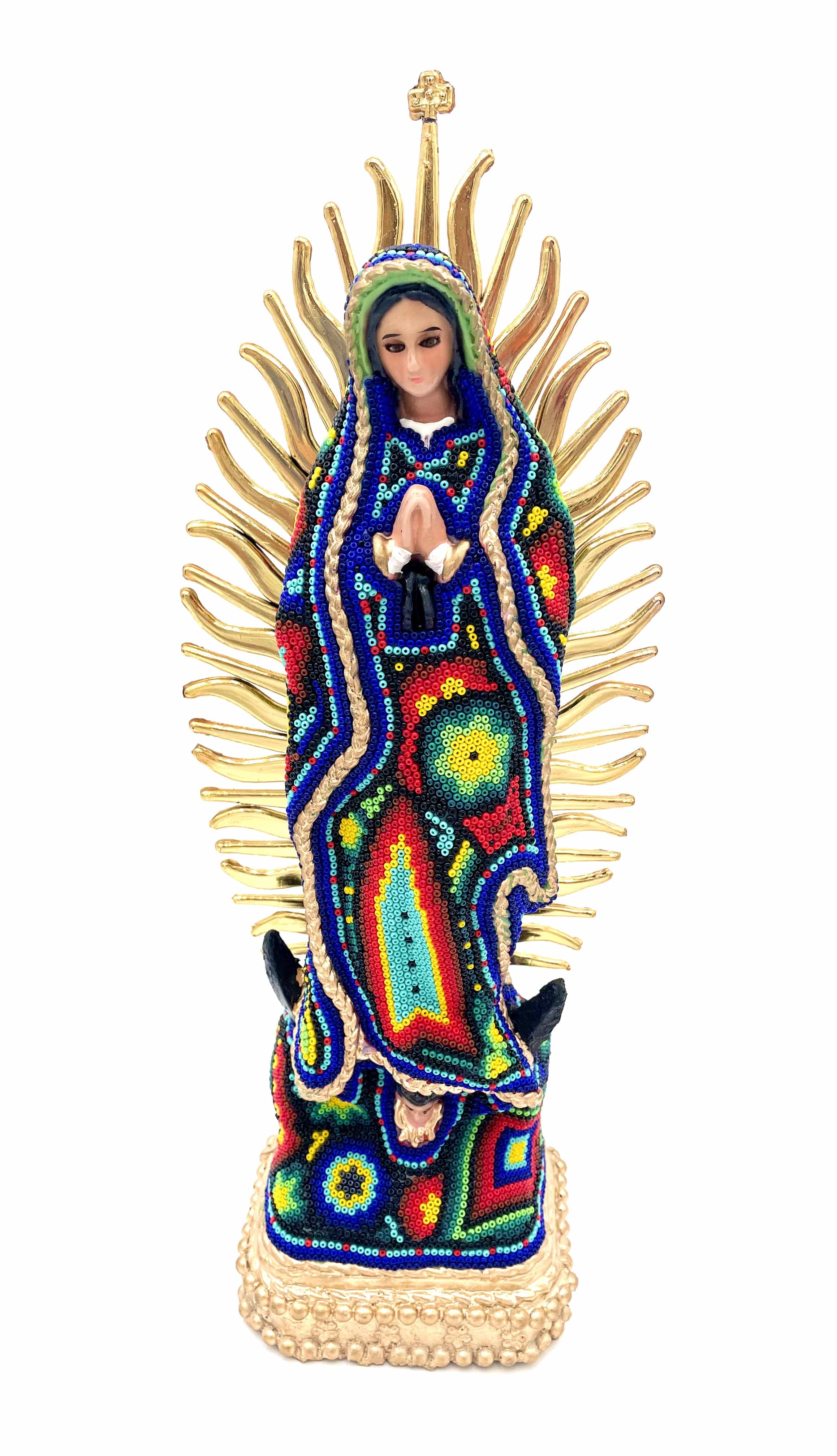 Mexoul MULTICOLOR GREEN FLOWER Huichol art Virgin Mary