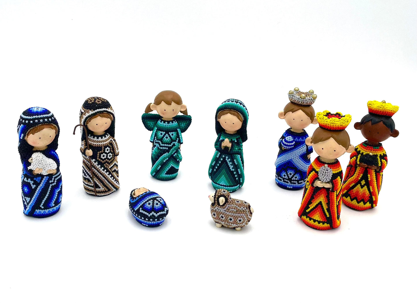 Mexoul Multicolor Huichol art nativity set (9 PCS)