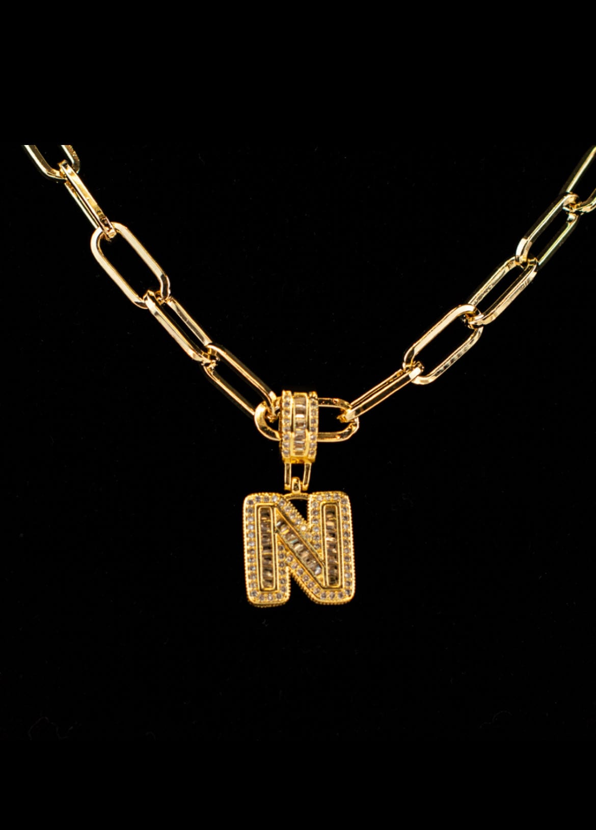 Mexoul N Letter Initial charm Rhinestone necklace, with 14K gold plated chain
