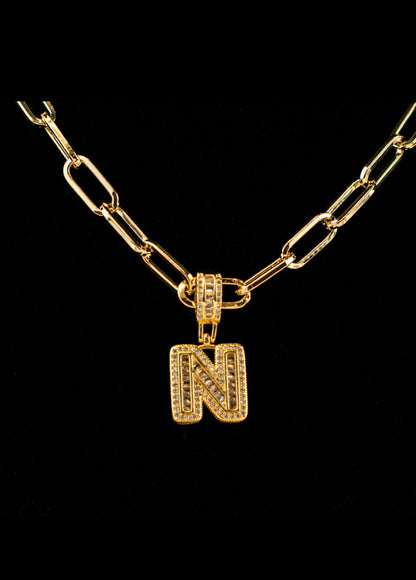 Mexoul N Letter Initial charm Rhinestone necklace, with 14K gold plated chain