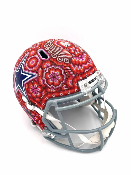 Mexoul NFL Helmet – Dallas Cowboys – Full Size – Huichol Beaded Art – Ready to Ship  (RED-WHITE)