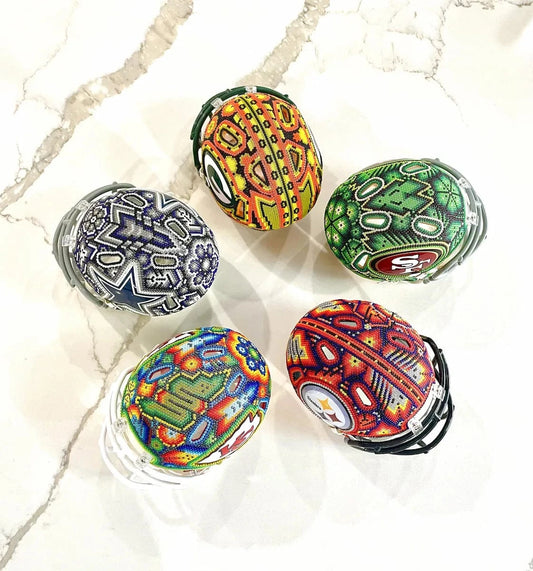 Mexoul NFL Helmet – Full Size – Custom Team – Huichol Beaded Art – Handmade Collectible